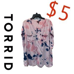 COPY - Free with a $25 purchase Torrid Cap Sleeve Tie Dye Button Down Blouse